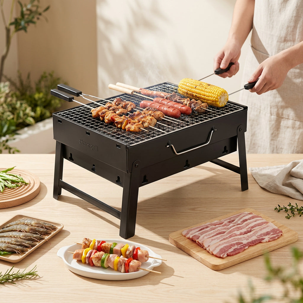 126 Folding Barbeque Charcoal Grill Oven (Black Carbon Steel)