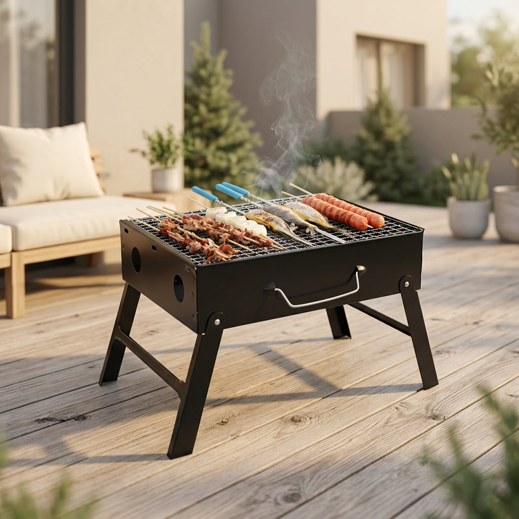 126 Folding Barbeque Charcoal Grill Oven (Black Carbon Steel)