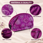 Floral Cosmetic Zipper Pouch With Attached Mirror For Travel Storage (20x11 Cm)