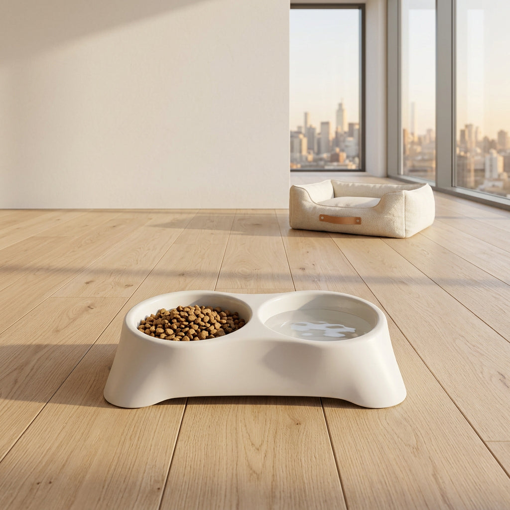 Dual Pet Food And Water Feeding Tray Double Bowl Feeder For Dogs Cats (1 Pc)