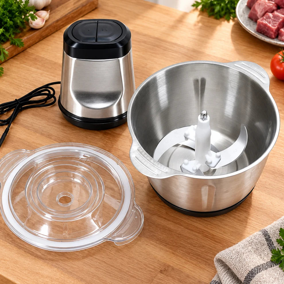 Stainless Steel Electric Meat Grinders With Bowl Heavy For Kitchen Food Chopper Meat Vegetables Onion  Garlic Slicer Dicer Fruit  Nuts Blender (3l 300watts)