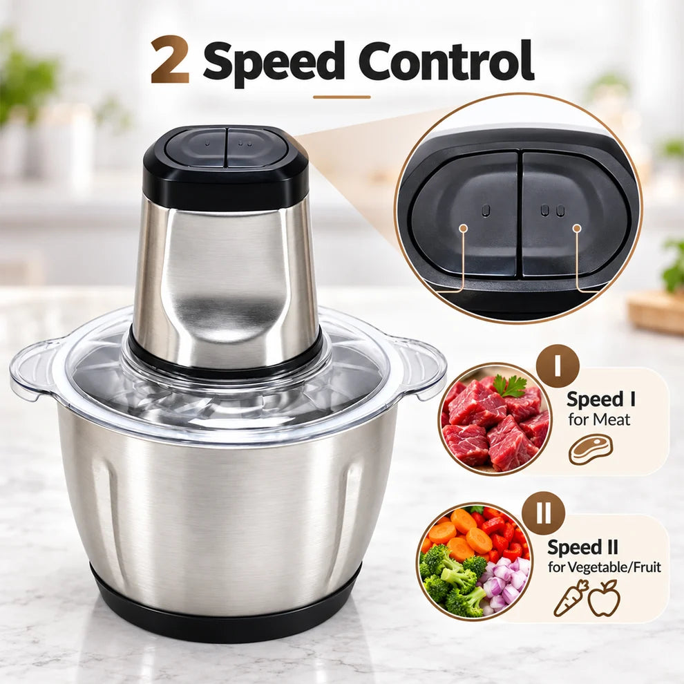 Stainless Steel Electric Meat Grinders With Bowl Heavy For Kitchen Food Chopper Meat Vegetables Onion  Garlic Slicer Dicer Fruit  Nuts Blender (3l 300watts)