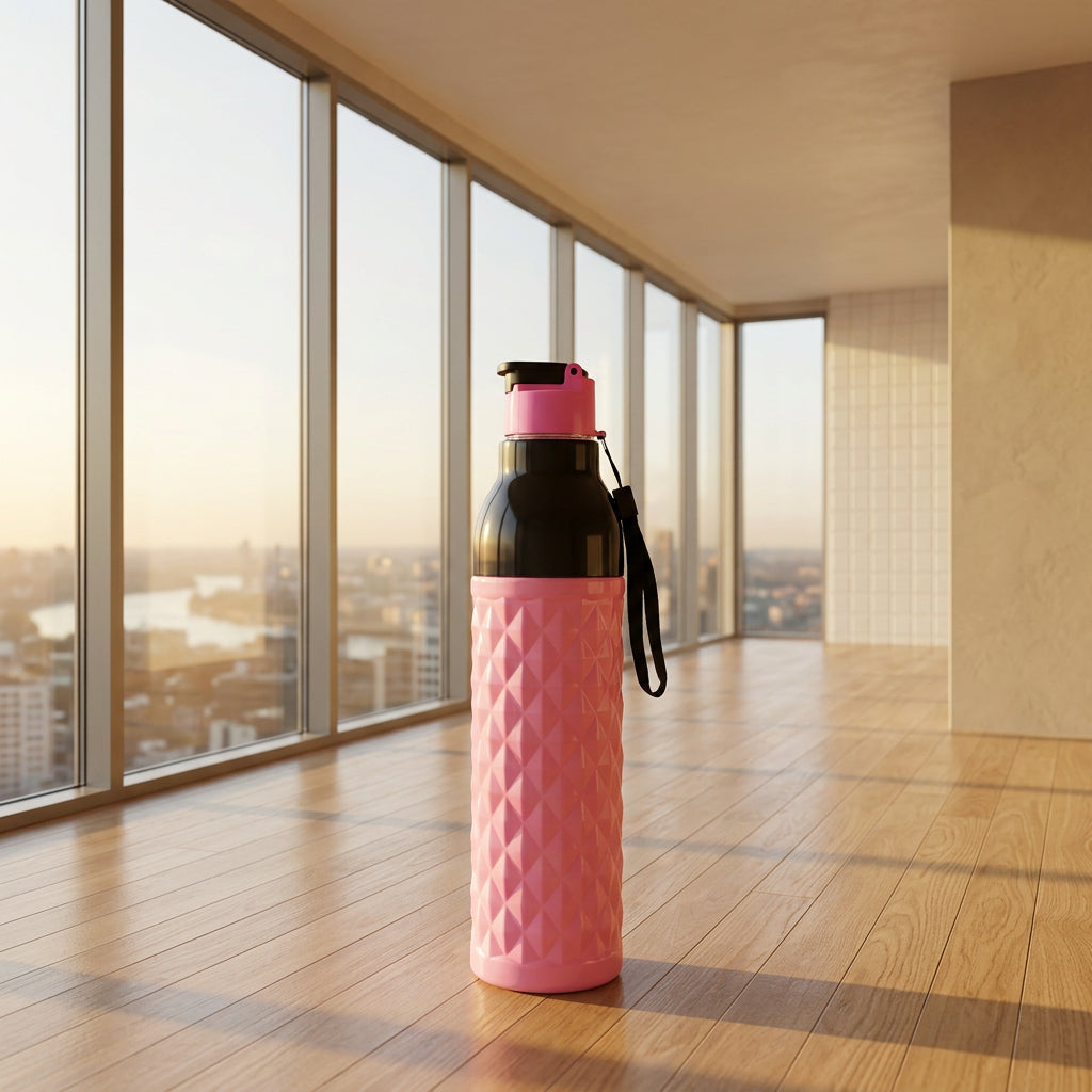 Plastic 1000 Ml Approxdiamond Pattern Leakproof Water Bottle (1 Pc)