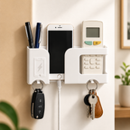 Wall Mounted Mobile Charging Stand With Remote And Pen Storage Holder (1 Pc)