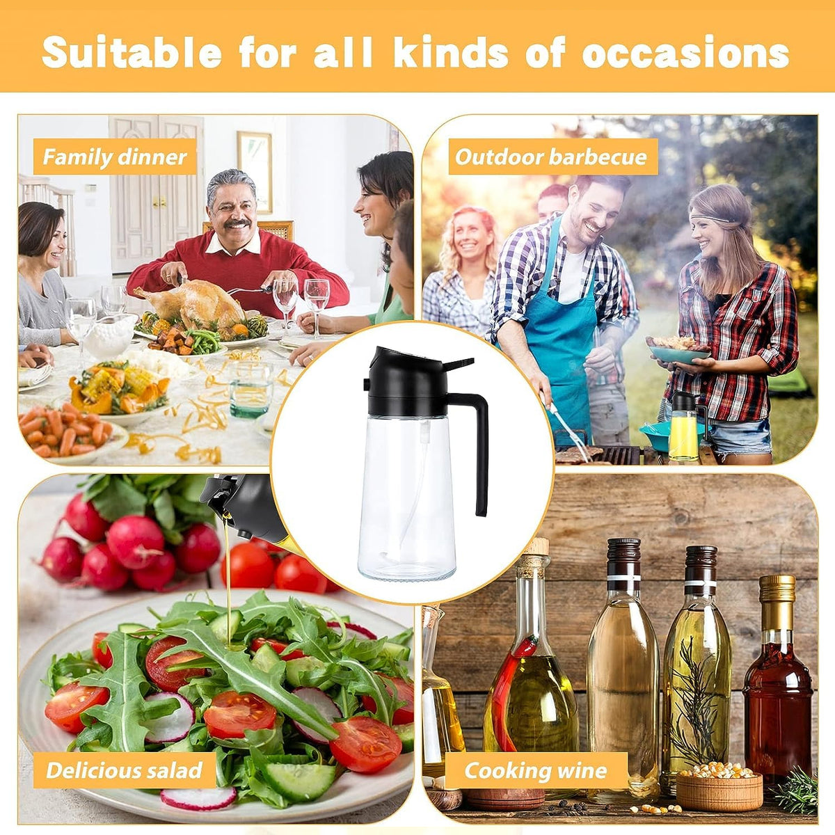 2-in-1 Multi-purpose Glass Oil Dispenser Bottle (500 Ml Approx)