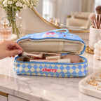 Printed Zipper Pouch With Top Handle For Makeup And Stationery (1 Pc 24x15 Cm)