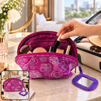 Floral Cosmetic Zipper Pouch With Attached Mirror For Travel Storage (20x11 Cm)